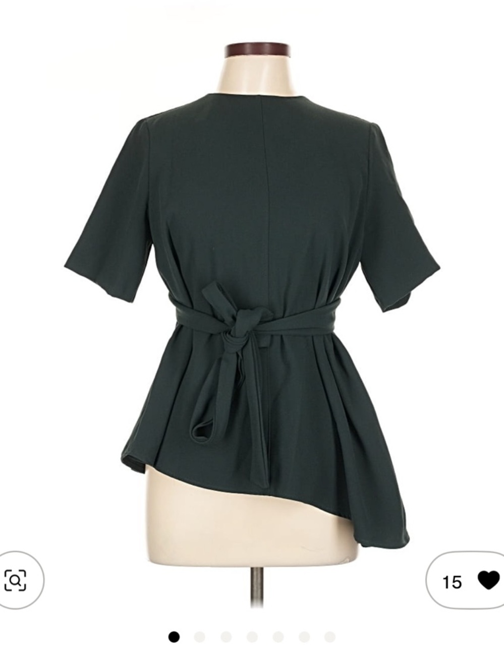 Zara Dark Green Short Sleeve Tie-Waist Peplum Top